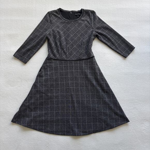 Banana Republic Dresses & Skirts - Banana Republic Womens‎ Sweater Plaid Dress Gray Size 8 ALine Winter 3/4 Sleeves